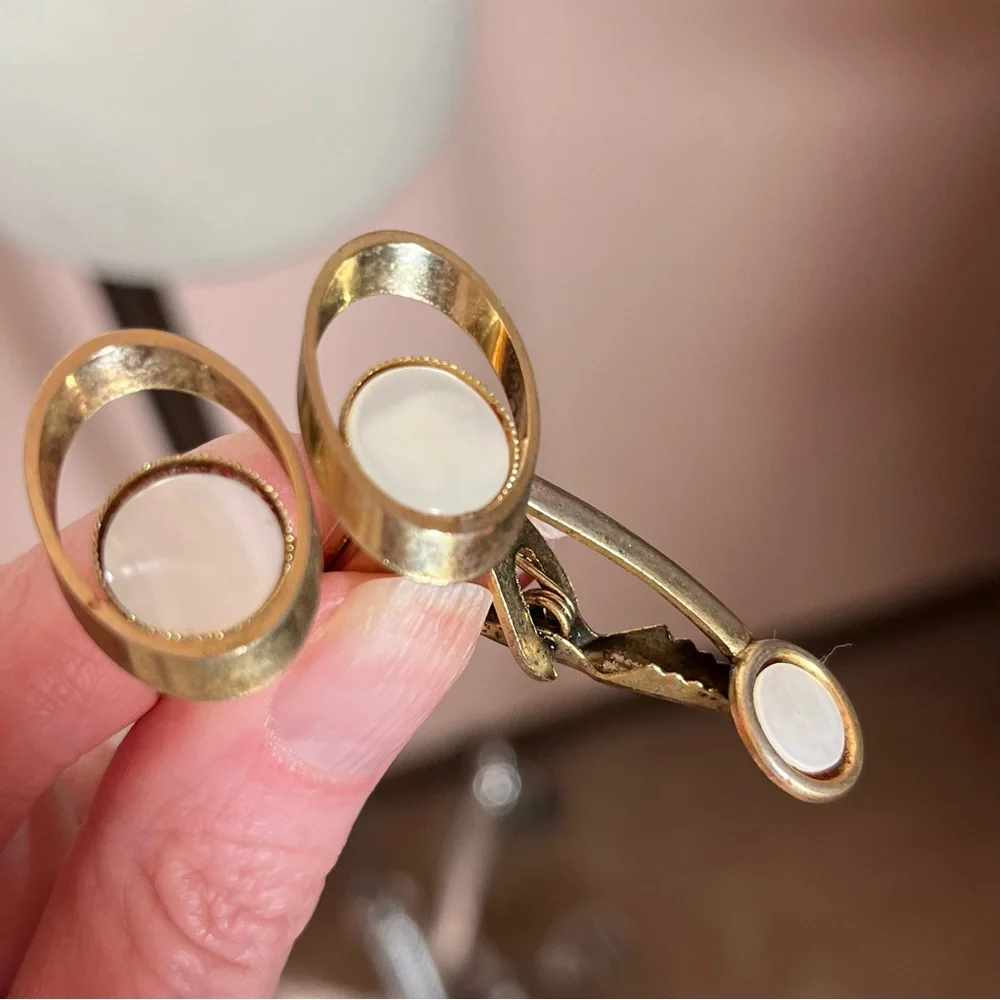 Vintage 1940’s Gold Art deco Mother of Pearl MCM oversized Cuff Link Set